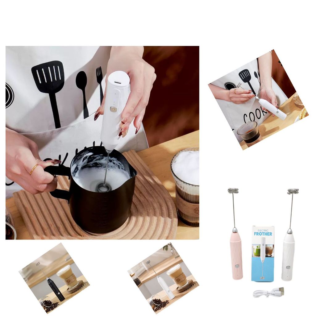Mixer Elétrico Recarregável USB Portátil Mini Batedor de Leite Cappuccino Café Espumador