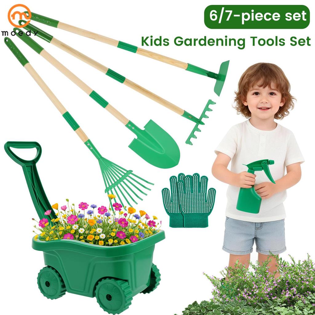 6/7 Pçs Crianças Conjunto De Ferramentas Jardinagem À Prova De Ferrugem De Jardim Com Pá Ancinho Folha Luvas Para Planti