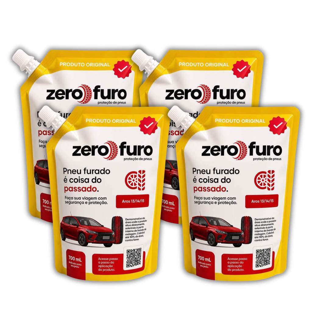 Kit 4 Selantes para Pneu 700ml Carro Aros 13"/14"/15" Zero Furo