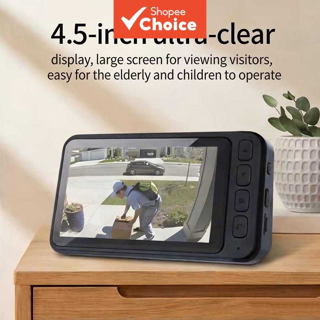 Campainha de vídeo, campainha sem fio, display HD de 4,5 polegadas, toque com um botão e captura, visão noturna,