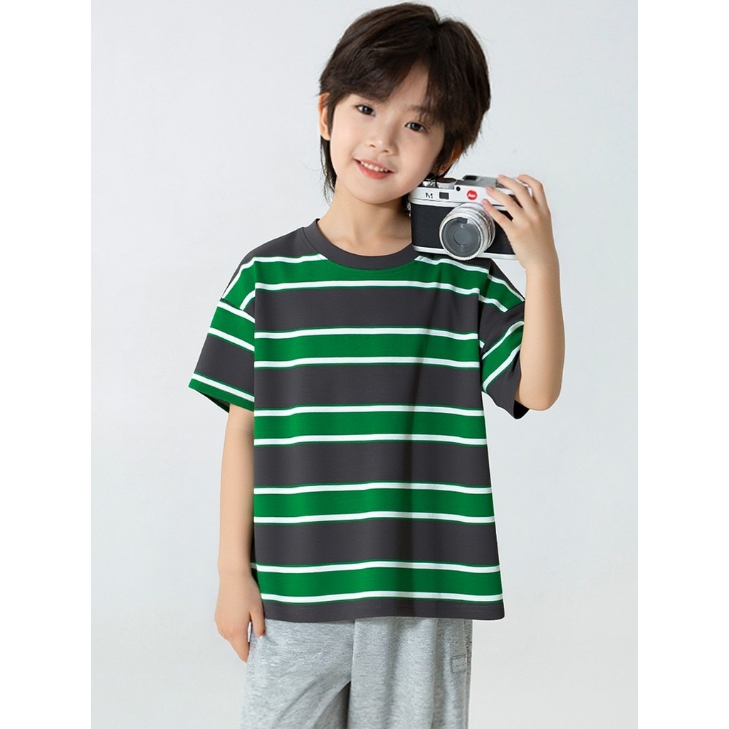 Médio grande crianças europeu americano comércio exterior roupas infantis listrado camiseta de manga curta verão versão 