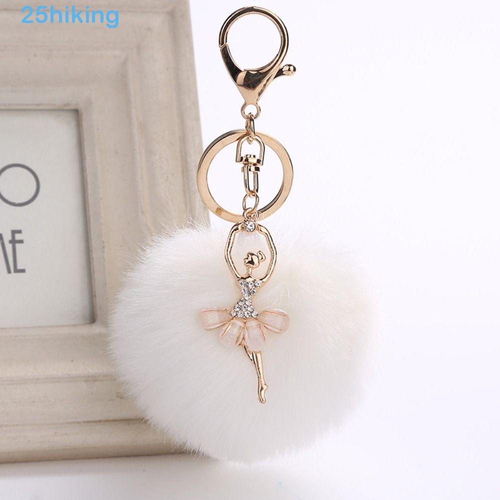 Caminhada Pequeno Anjo Carro Chaveiro Pompom Fluff Chaveiros Saco Pingentes Jóias Acessórios Dança Feminino Bola De Pele