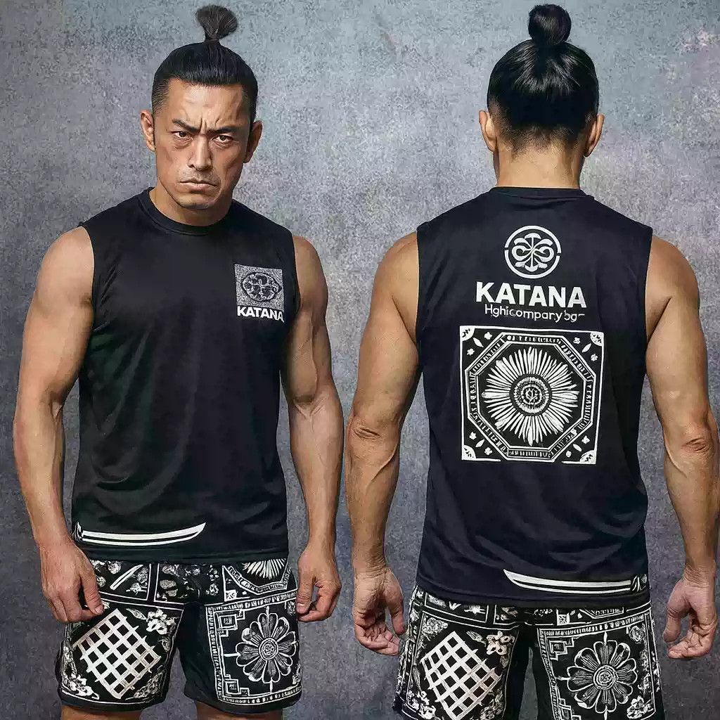 KATANA Samurai Boxe Jiu-Jitsu Treinamento Abrangente Solto Colete Masculino 100 % Algodão Moda Impresso Personalidade De