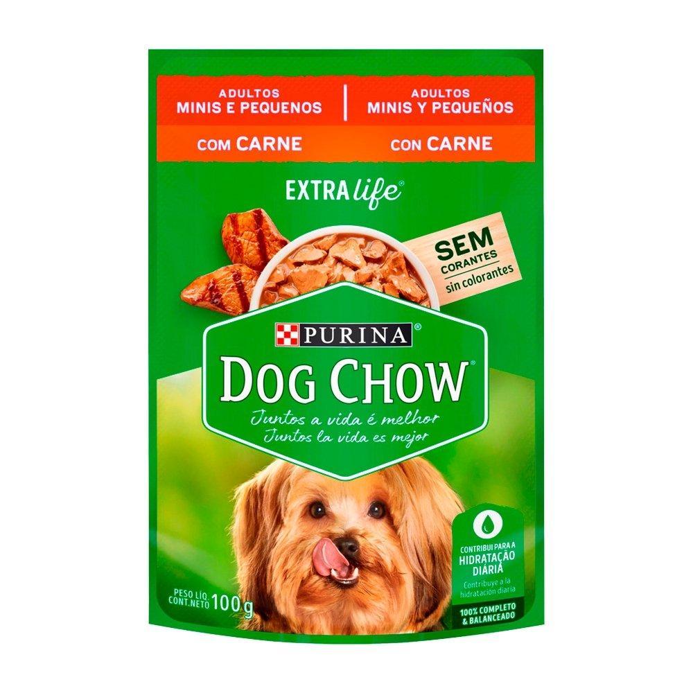 Ração Dog Chow ExtraLife para Cães Adultos - Raças Pequenas Sabor Carne Sachê 100g - Embalagem com 15 Unidades