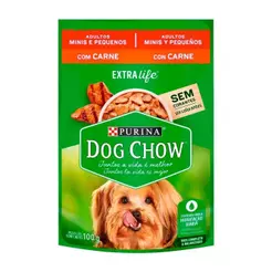 Ração Dog Chow ExtraLife para Cães Adultos - Raças Pequenas Sabor Carne Sachê 100g - Embalagem com 15 Unidades
