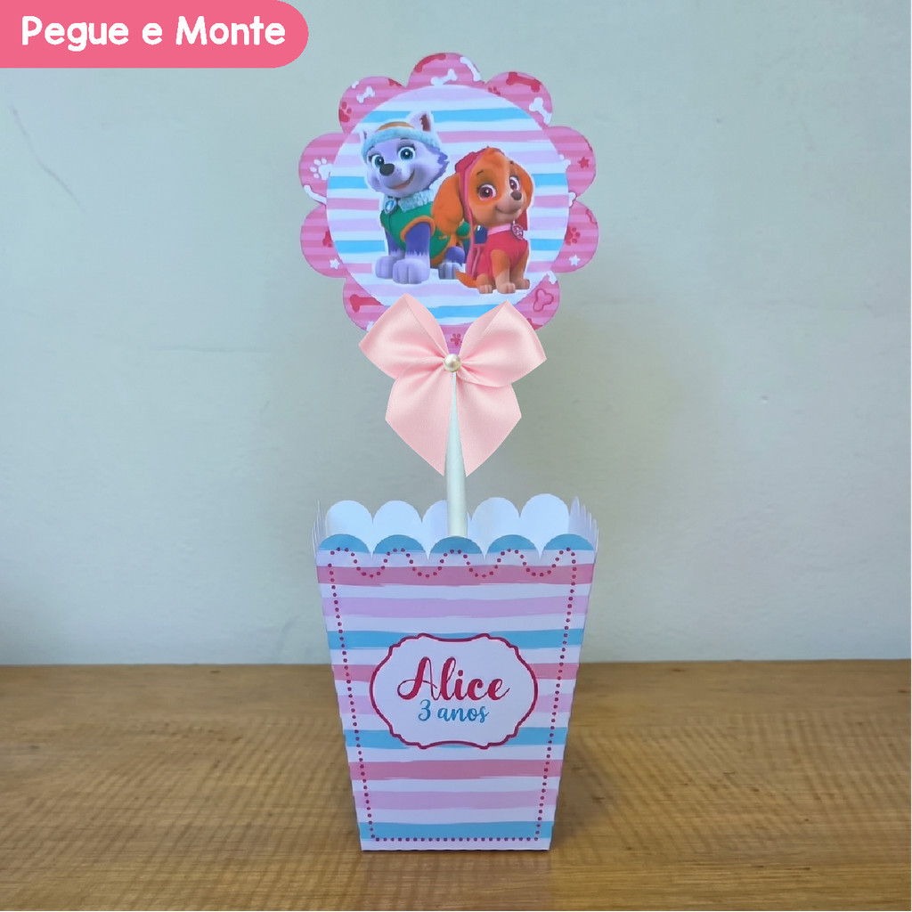 Centro de Mesa Cachepô Skye e Everest - Patrulha Canina | Cachepot | Personalizados | Lembrancinhas | (Pegue e Monte)
