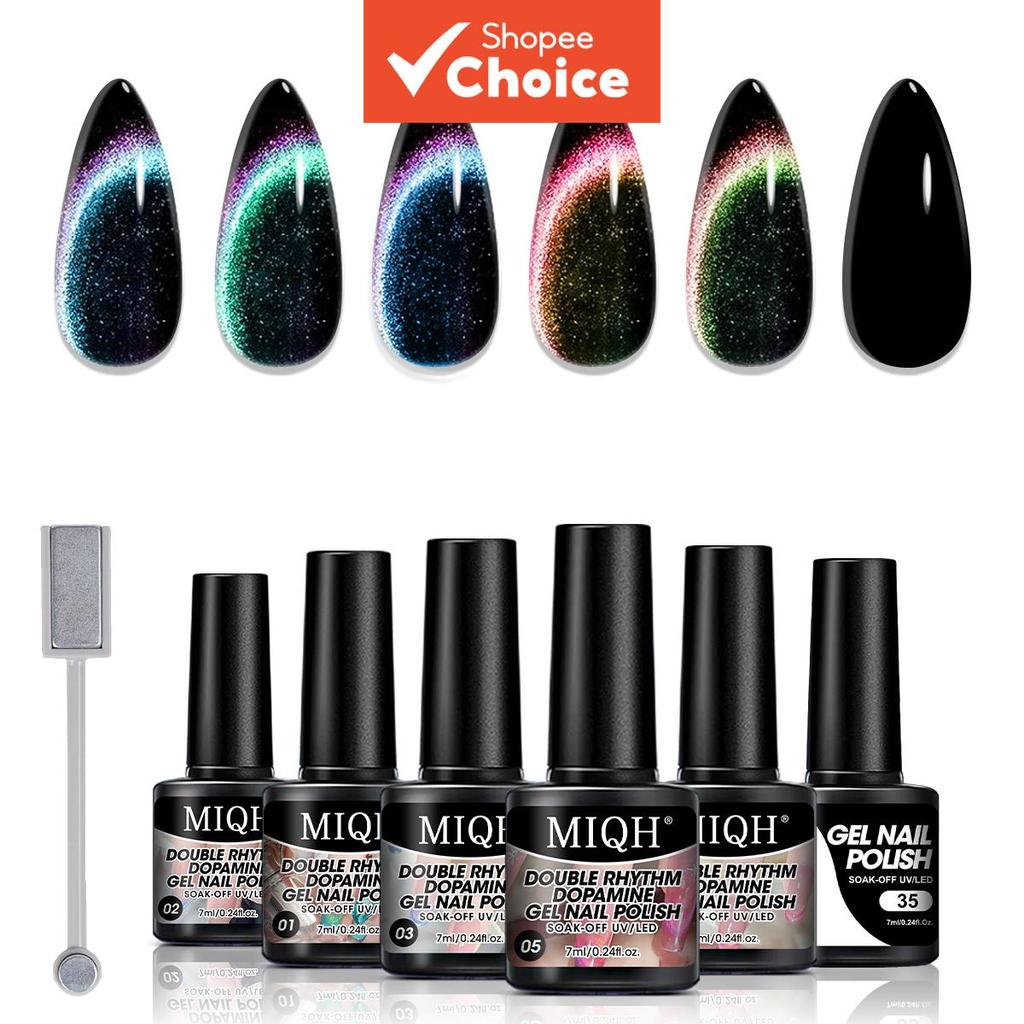 5 frascos de gel colorido de esmalte com efeito olho de gato de dupla luz, 1 frasco de gel colorido de esmalte preto