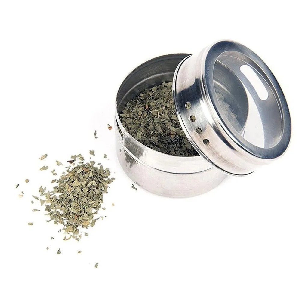 Porta Condimento E Tempero Magnético Em Inox Kit Com 1/2/4/6 Potes Com Imã Geladeira CA12335