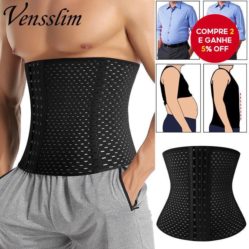 Cinto De Cintura Masculino Preto-Espartilho Emagrecedor Para Controle De Barriga | Shapewear De Compressão Respirável Co