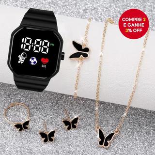 Conjunto De Relógio Digital Feminino Elegante De 6 Peças-Pulseira De Silicone Com Tela LE…