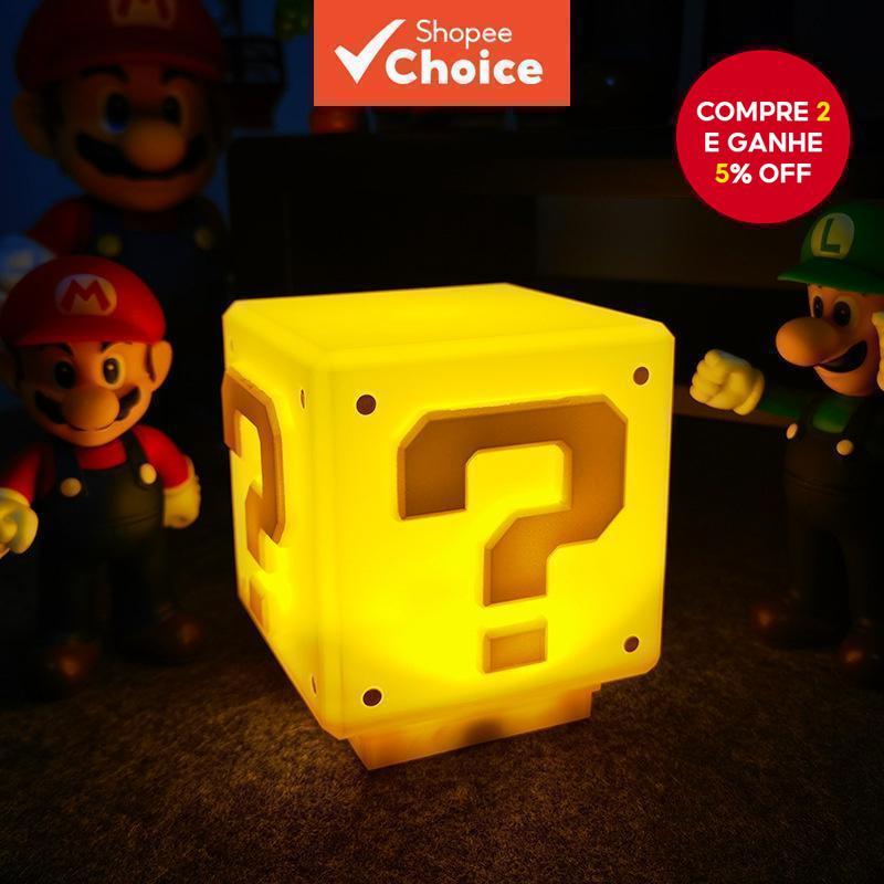 Super Mario Bros Musical LED Pergunta Mark Luz Nocturna Crianças Quarto Lâmpada de Mesa Cubo USB Carregamento