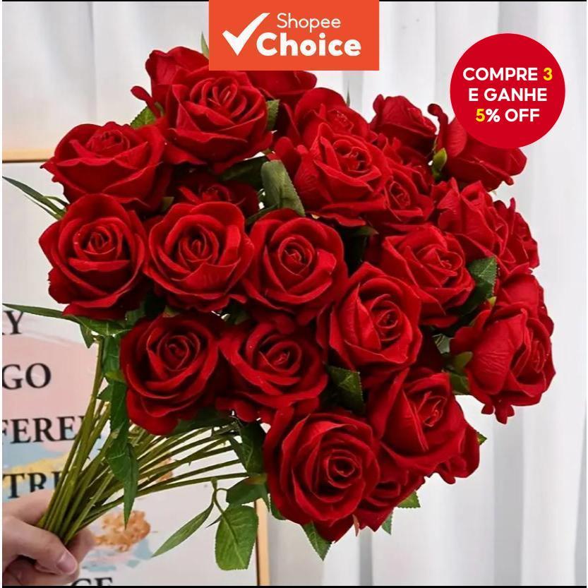 Veludo Vermelho Artificial 12 Unidades/Lotes Hastes De Rosa , Flores Falsas Do Dia Das Mães Para Casamento DIY Buquê Peç