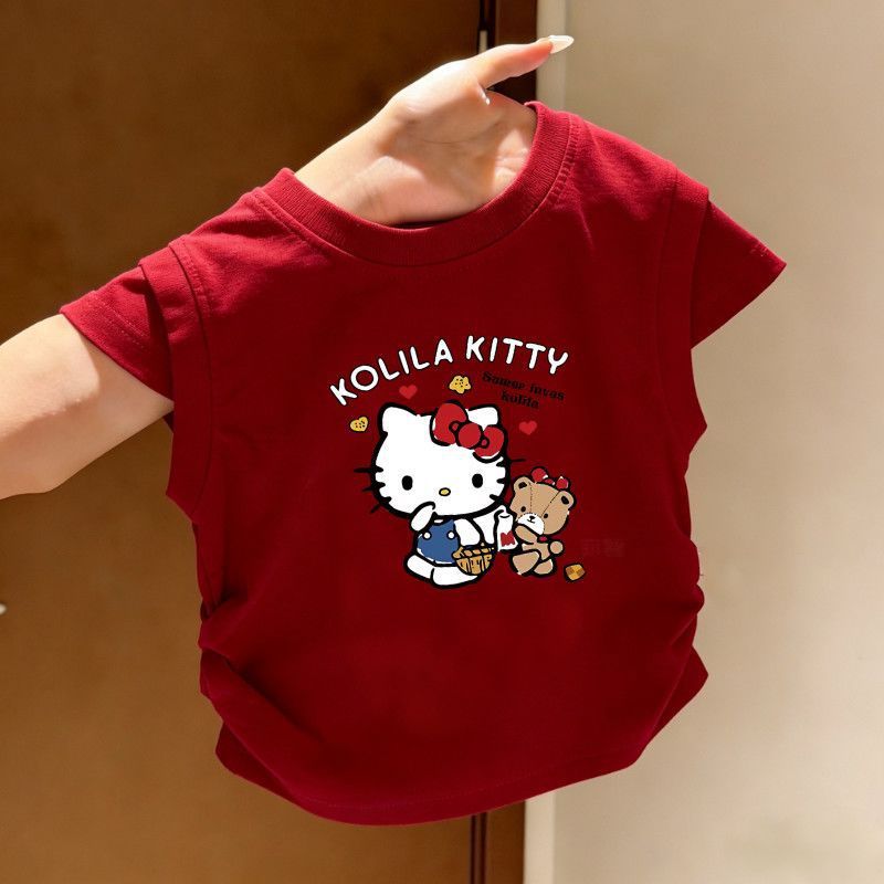 Roupas infantis de algodão puro Formal ombro sem mangas colete camisa de manga curta feminina plissada em torno do pesco