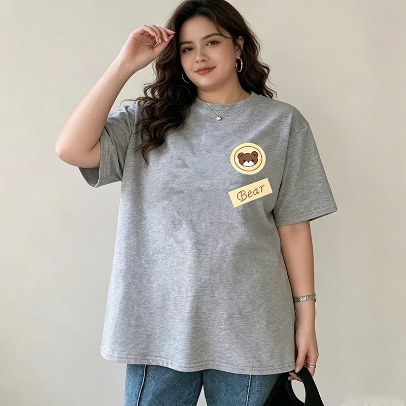 [Roupas femininas Plus Size] Camiseta solta Casual de manga curta 150kg pode usar roupas femininas Extra grandes 120kg d