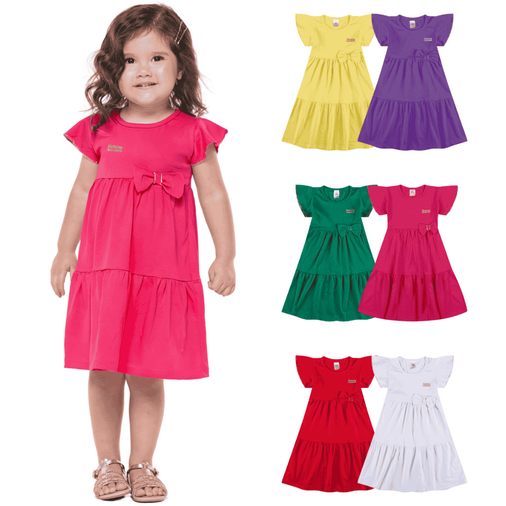 Kit 1, 3 ou 4 Vestido Infantil Bebê Menina Verão Três Marias 100% Algodão Com Laço Feminino