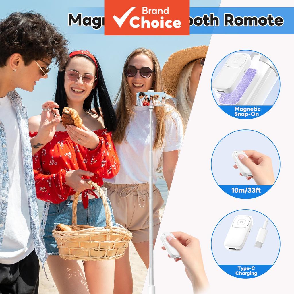 TOILEUM 173cm Bastão de Selfie Magnético Bluetooth 5.2 Suporte Automático de Desbloqueio de Celular Tripé Giratório para