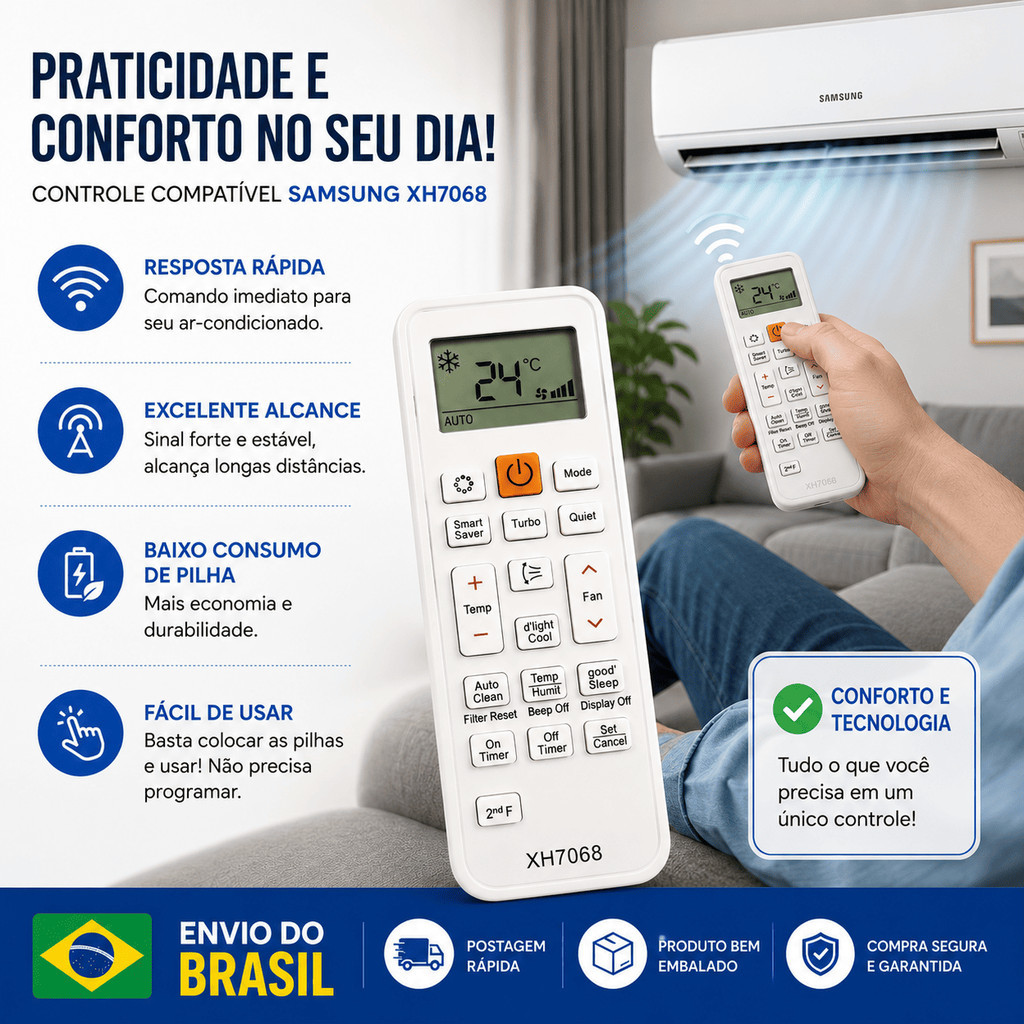 Controle Universal Ar Condicionado 1000 em 1 Com Tela LCD Compativél com Samsung Para Diversas Marcas