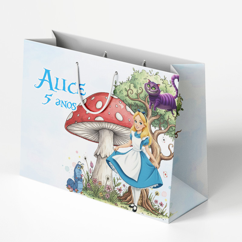 Sacolinha Sacola Personalizada | Chá de bebe | Lembrancinha Alice no país das maravilhas vintage