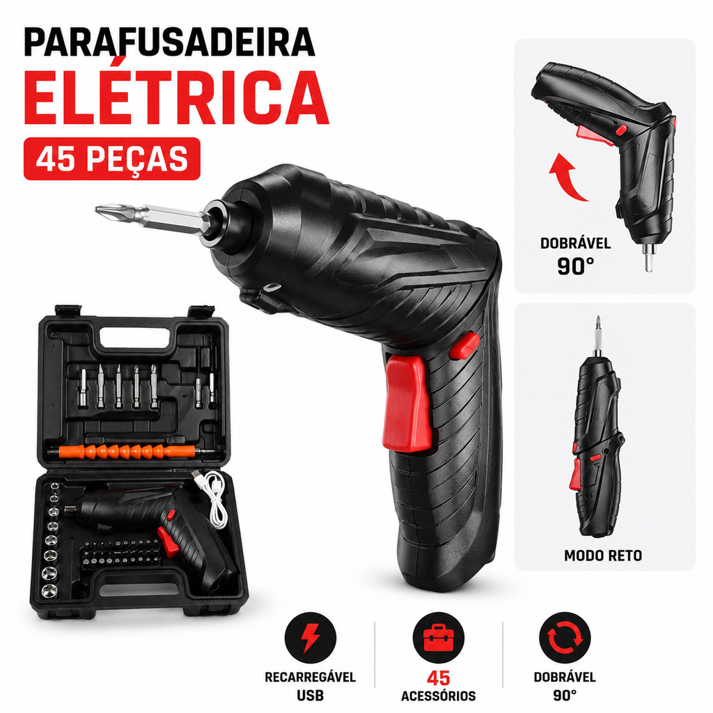 Kit Parafusadeira Doméstica com maleta Leve Portátil USB Recarregável LINK&LINK
