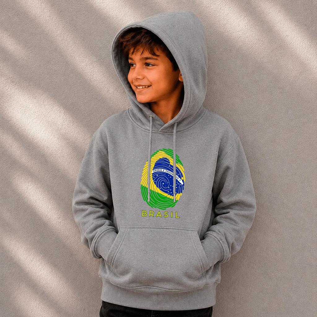 Moletom Canguru Infantil Cinza Brasil Copa Bandeira Futebol Taça Hexa Casaco Futebol Menino Infantil