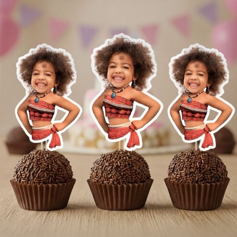 KIT TAGS TOPPERS MOANA PARA DOCINHO BRIGADEIRO, TAG MOANA ROSTINHO PERSONALIZADOS BRIGADEIRO CUPCAKE ENFEITE