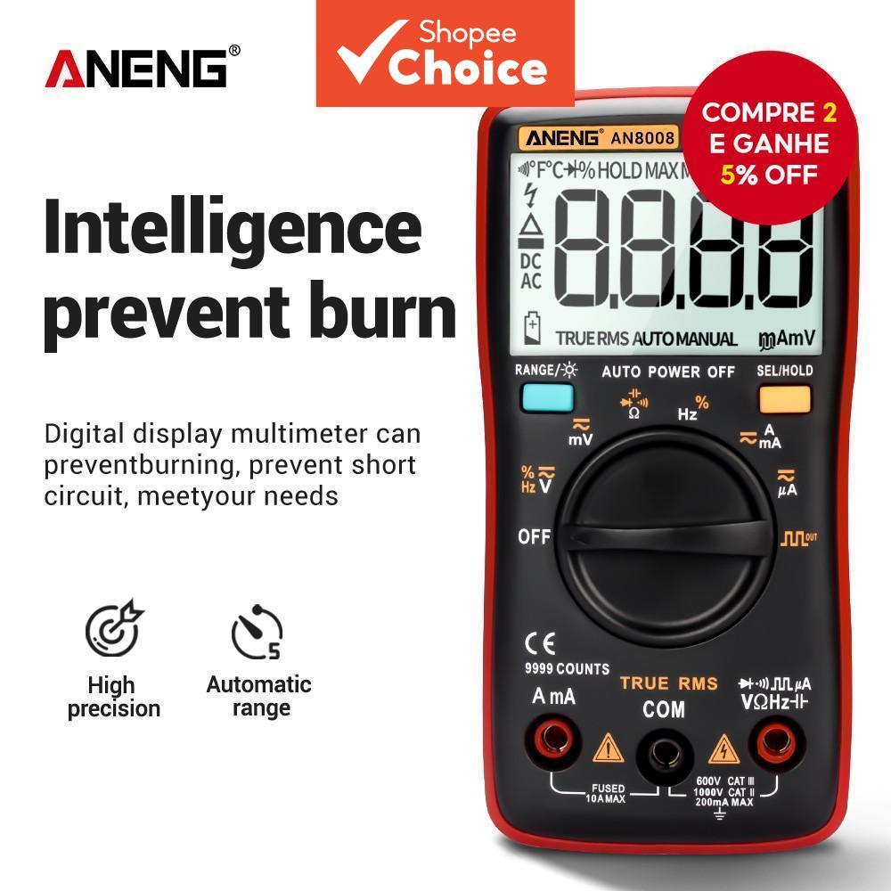 ANENG AN8008 Multímetro Digital True RMS 9999 Contagens Testador Retroiluminado 1Pc
