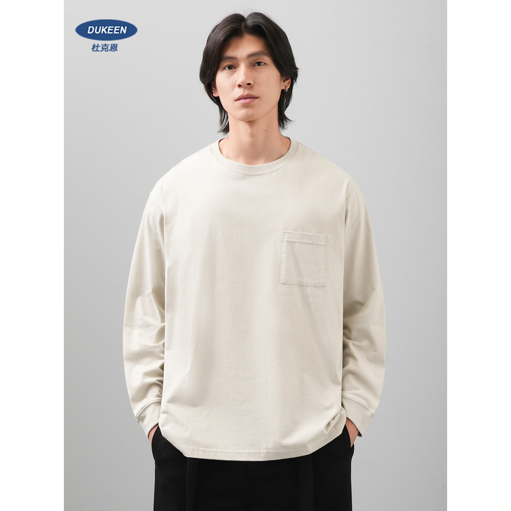 DUKEEN estilo americano 230G camiseta de algodão pesado masculina de manga comprida primavera outono Casual em torno do 