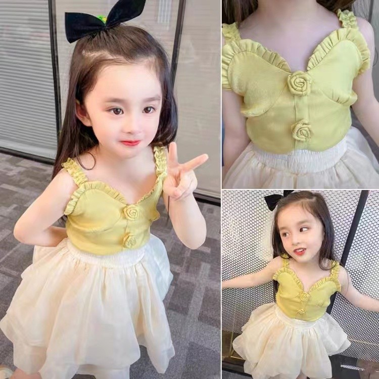 Meninas moda terno 2026 verão novo estilo versão coreana bebê camisola + saia gaze crianças moda vestido de verão