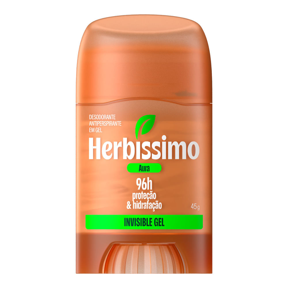 Desodorante Herbíssimo Aura Invisible Gel Antiperspirante 96h Proteção e Hidratação Stick 45g