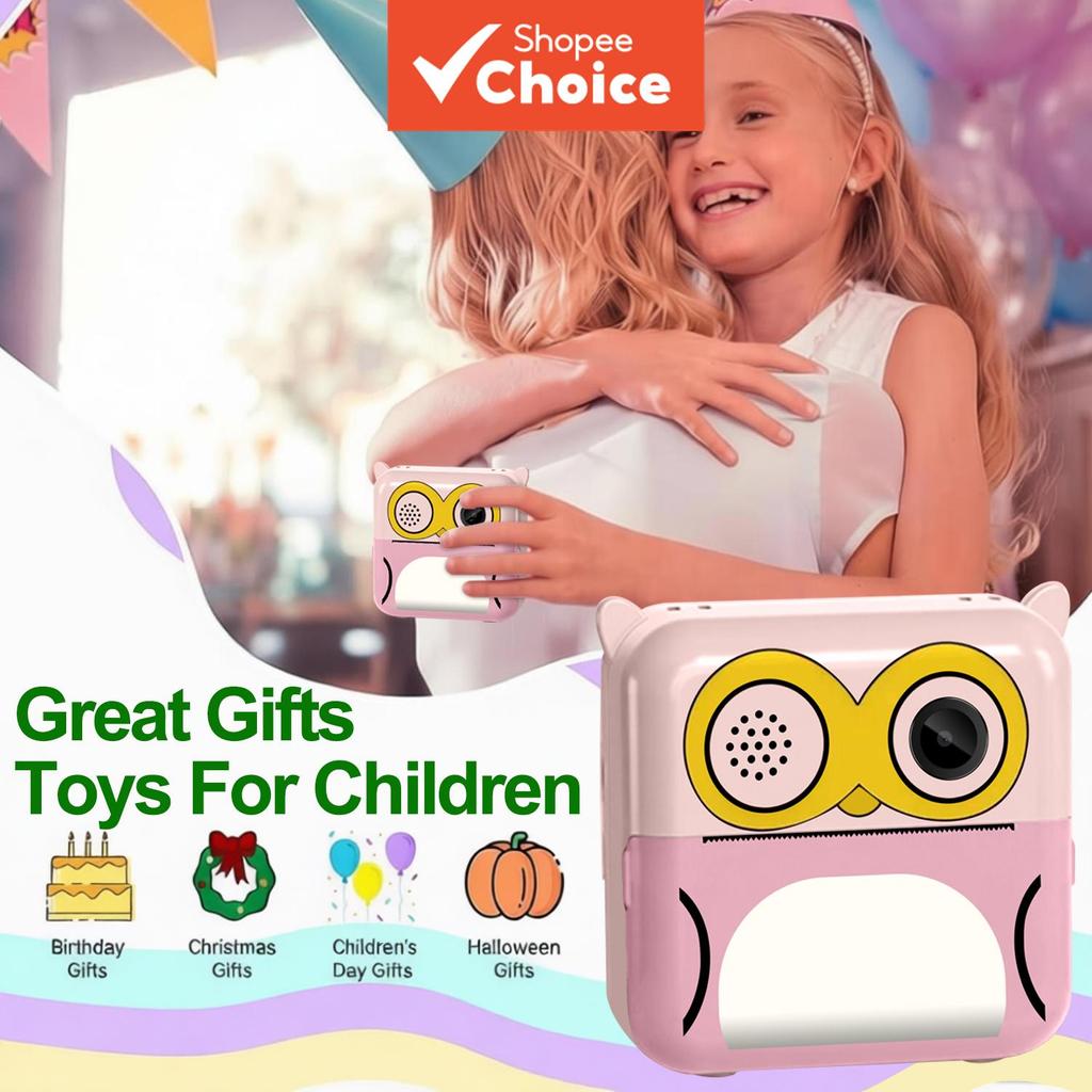 Câmera Instantânea para Crianças, Câmera Digital Infantil Multifuncional, Vídeo 1080P, Zoom Digital 10x, com Cartão SD