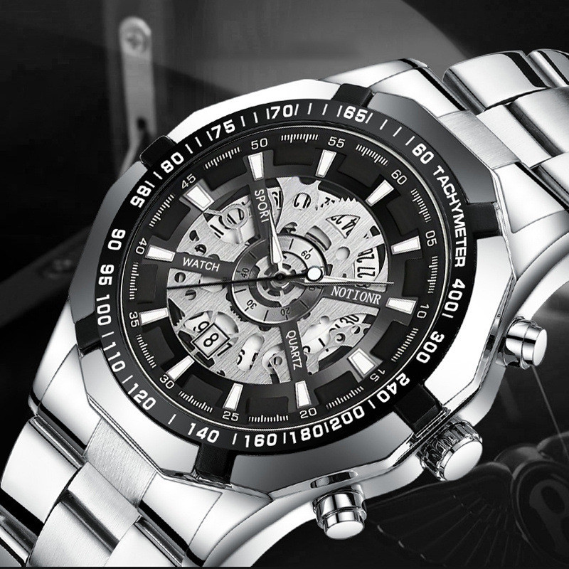NOTIONR esqueleto relógio Casual masculino de aço inoxidável à prova dwaterproof água esportes relógio luminoso masculin