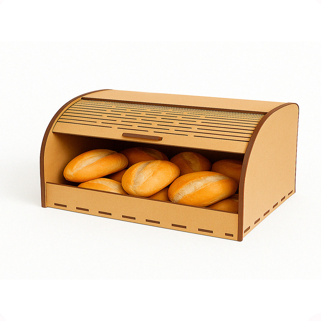 Cesto Pao MDF Cru Tampa Movel Porta Mantimentos Cozinha Bancada Decoração Corte Laser 40x25x17cm