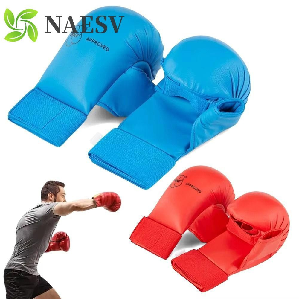 Luvas De Boxe NAESV , Karatê Com Proteção De Polegar Espessadas , Couro PU Vermelho Azul Protetor De Mão