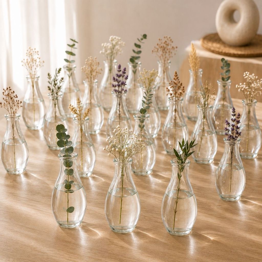 Kit 20 Vasos de Vidro Transparente Decorativo Pequeno Para Flores  Arranjos Minimalistas Centro Mesa