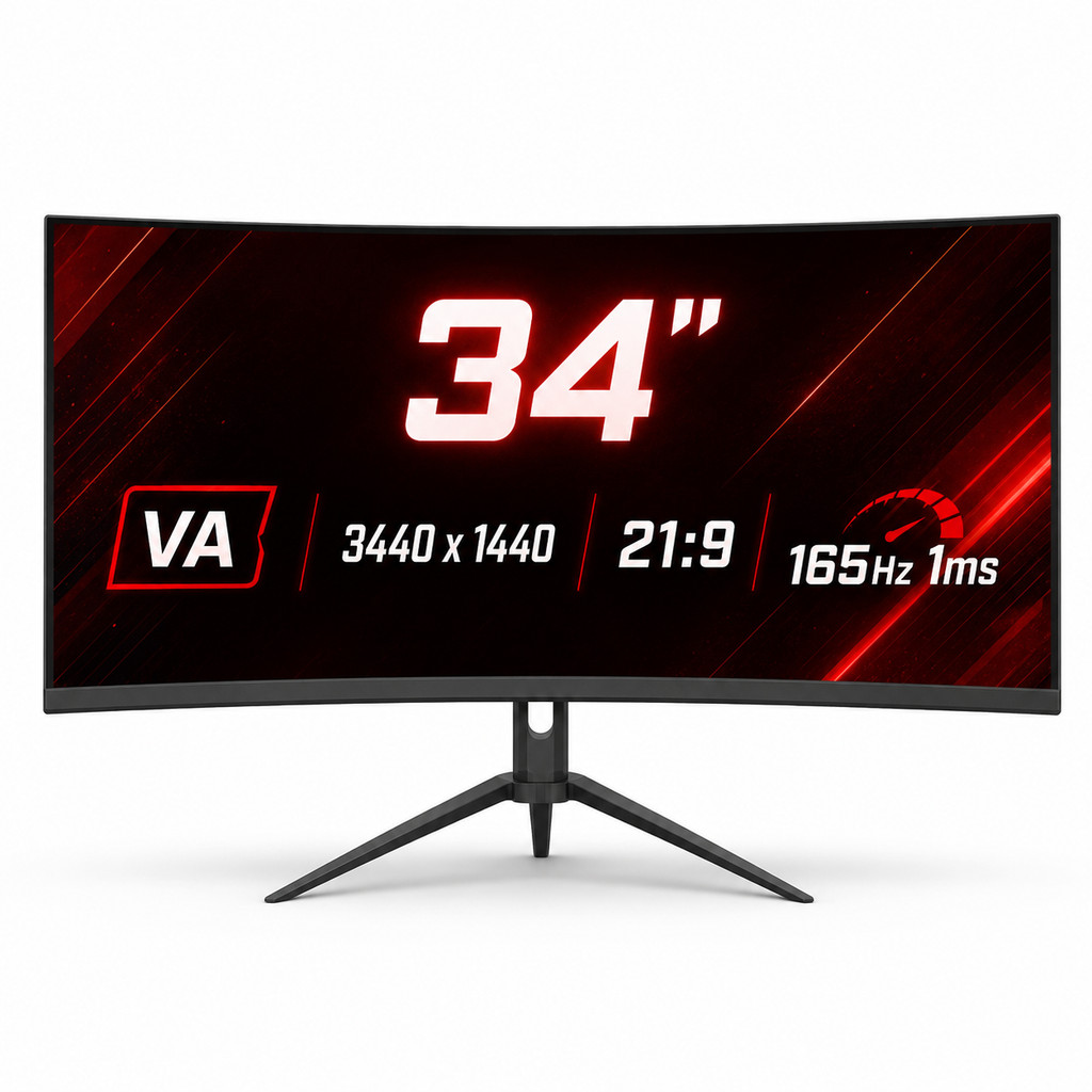 Monitor Curvo Ultrawide 34 Pol 165Hz 1ms VA HDMI DisplayPort FreeSync G-Sync DEL