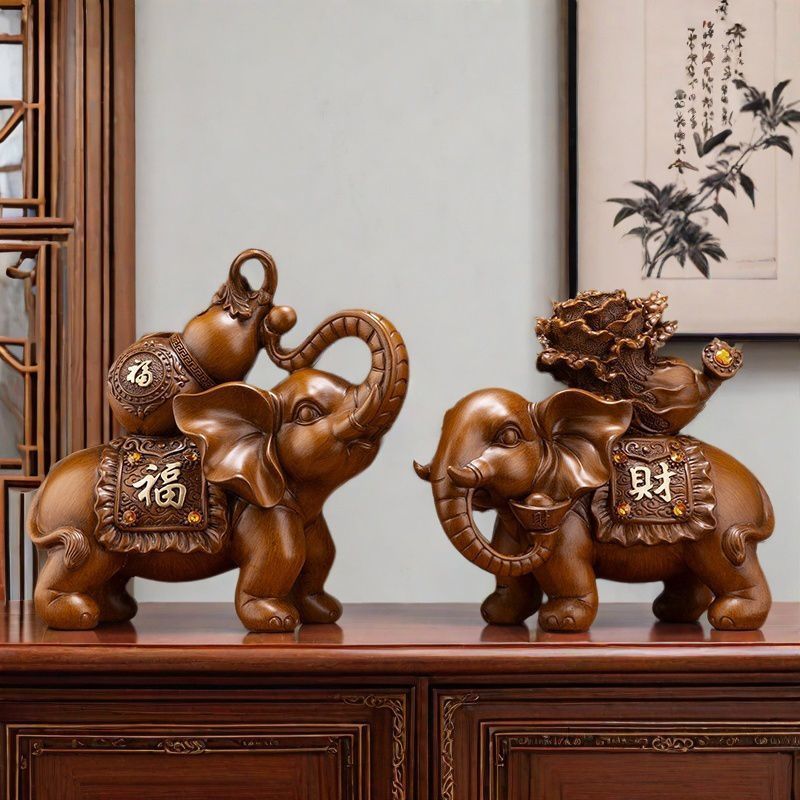 Baicai Fulu elefante pêndulo sorte grande elefante par casa Feng Shui sala de estar decorações TV 5.22