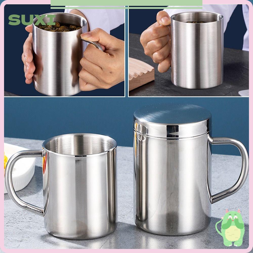 LUCKY-SUXI Caneca Térmica Aço Inoxidável 200/300/400ML Dupla Camada Antiqueimadura com Tampa Portátil