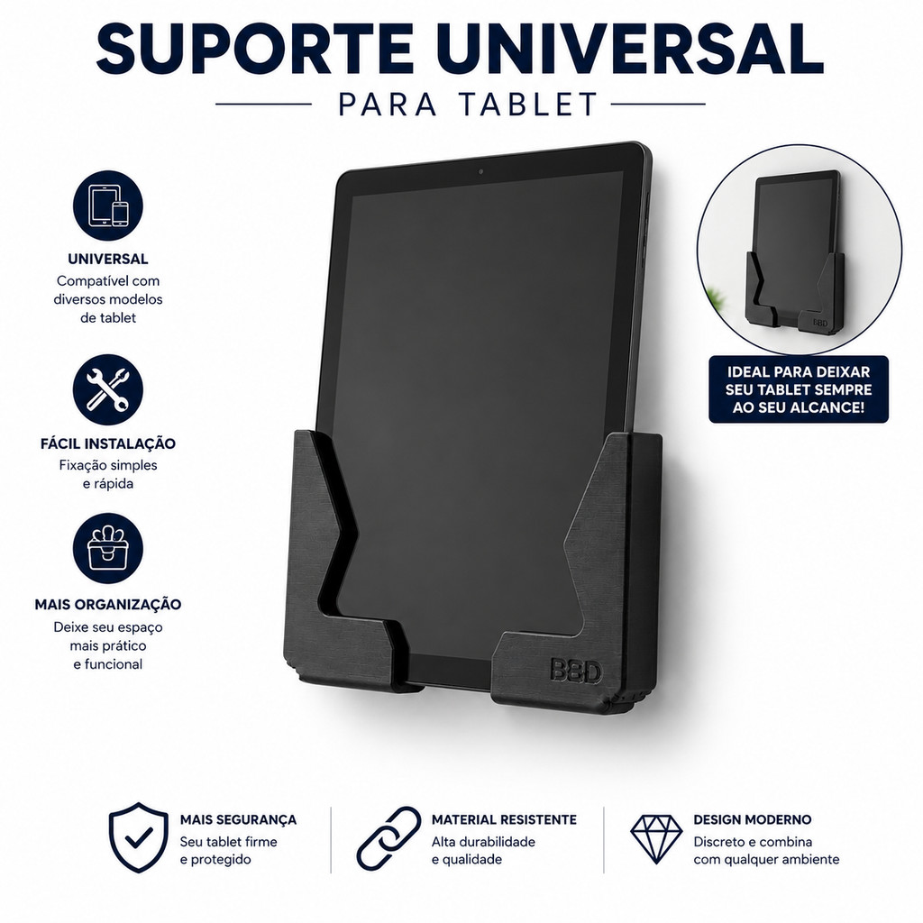 Suporte De Parede Universal Compatível Com Tablet iPad Apple Samsung celular BEPA 3D B3D