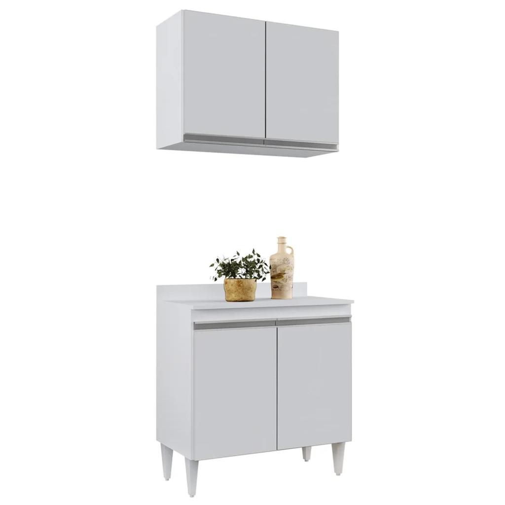 Armário Aéreo Califórnia e Balcão Hawai com Tampo 80cm Branco - Lumil