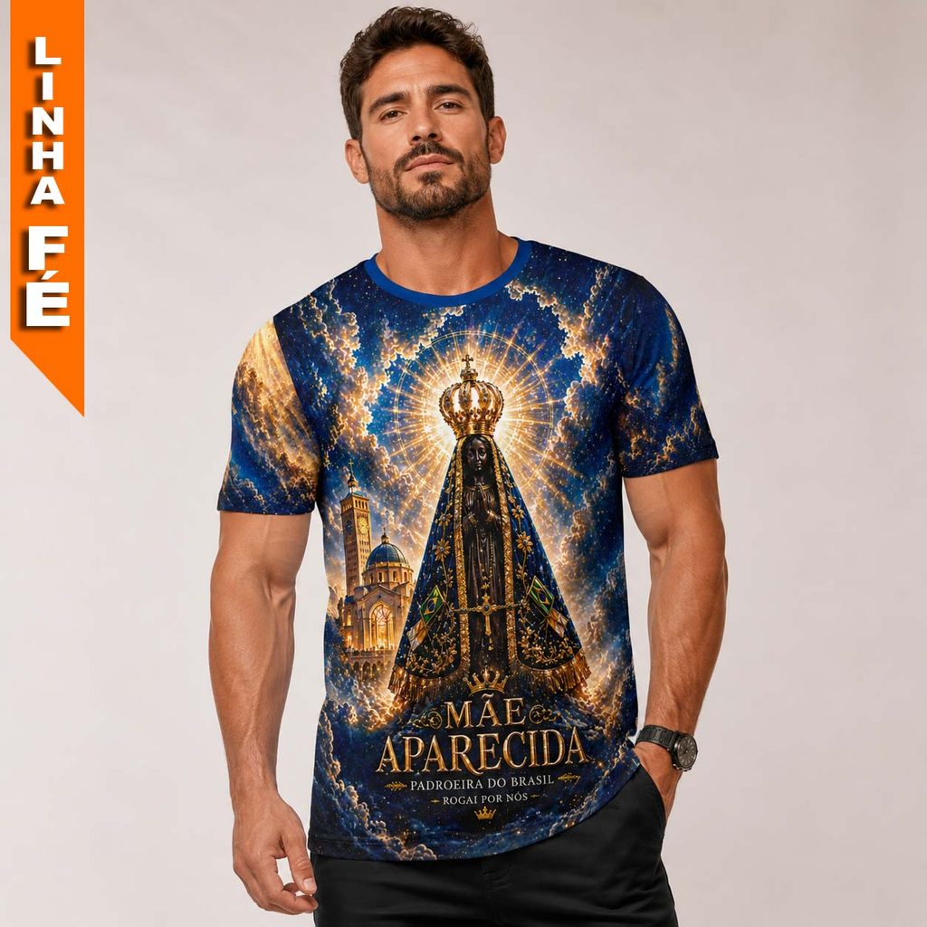 Camiseta Nossa Senhora Aparecida Padroeira do Brasil Camisa Religiosa Qualidade Premium