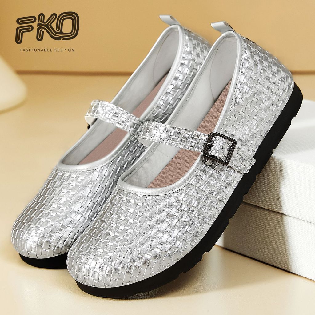 Sapatos de sola plana Mary tecido sola macia Jane sapatos All-Match prata sapatos femininos sapatos casuais confortáveis