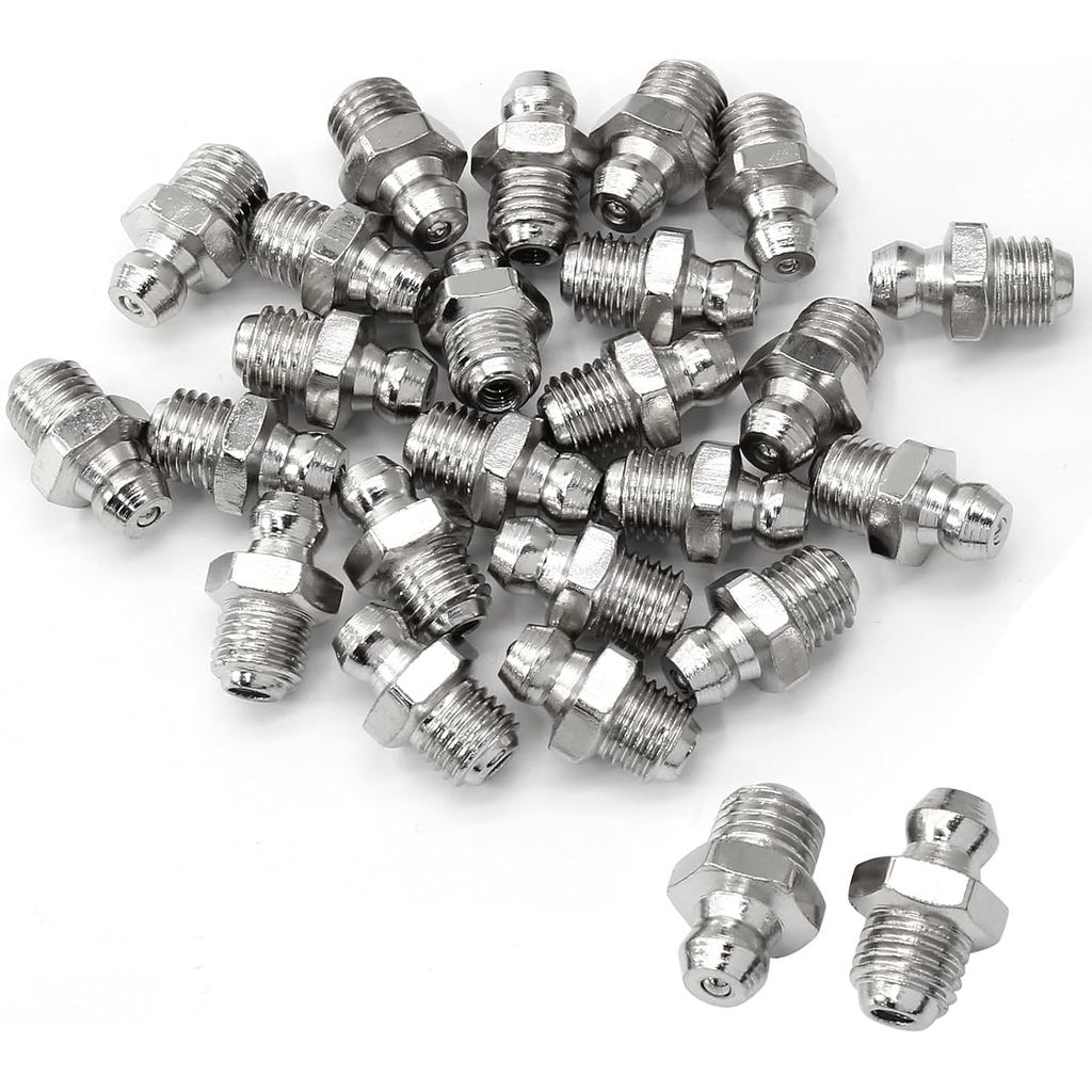 25pcs 8mm x 1mm M8 Male Thread Straight Hydraulic Grease Fitting Assortment Kit Zerk Nipple Nozzle Fittings for Excavato