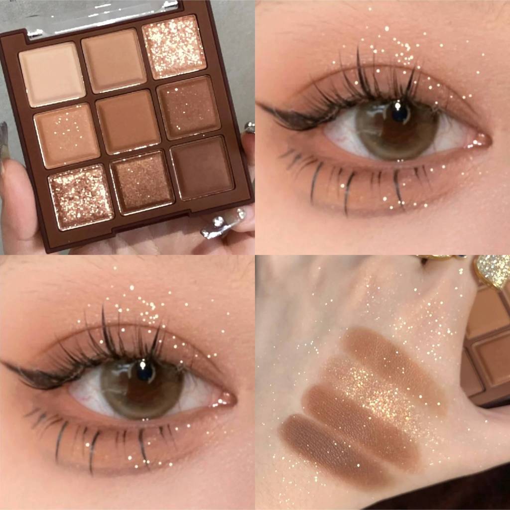 Genuíno Chocolate quente marrom sombra Xiaohongshu mesmo estilo paleta de sombras de nove cores fosco laranja marrom ter