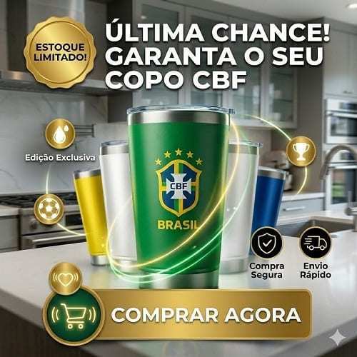 Copo Térmico Brasil CBF Aço Inox 473ml Seleção Brasileira Futebol