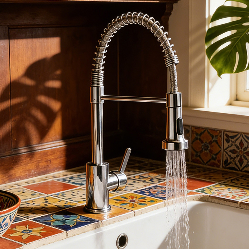 Torneira de cozinha de alta qualidade com monocomando e extensor de bico pulverizador, mangueira flexível prateada de al