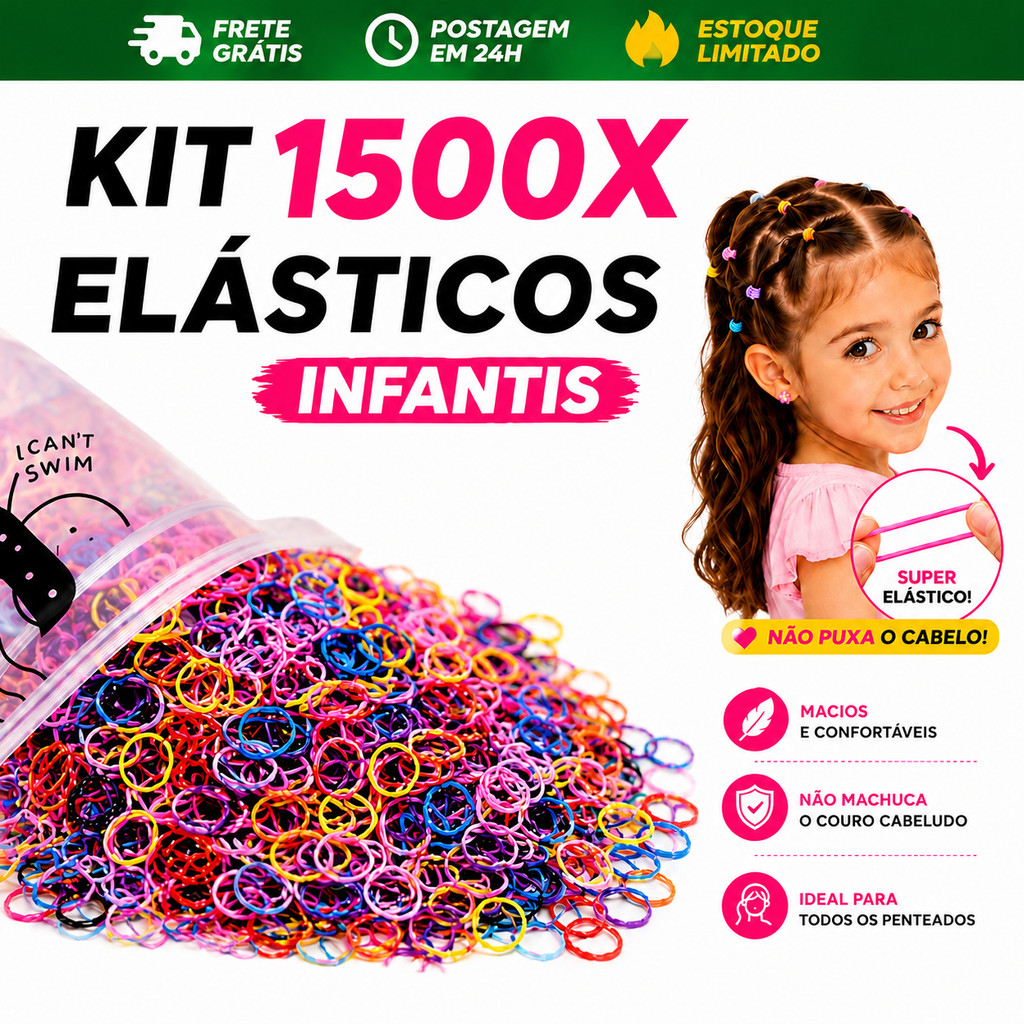 Combo 1500 Elásticos de Cabelo Liguinha Infantil Feminino com Bolsa Envio Imediato
