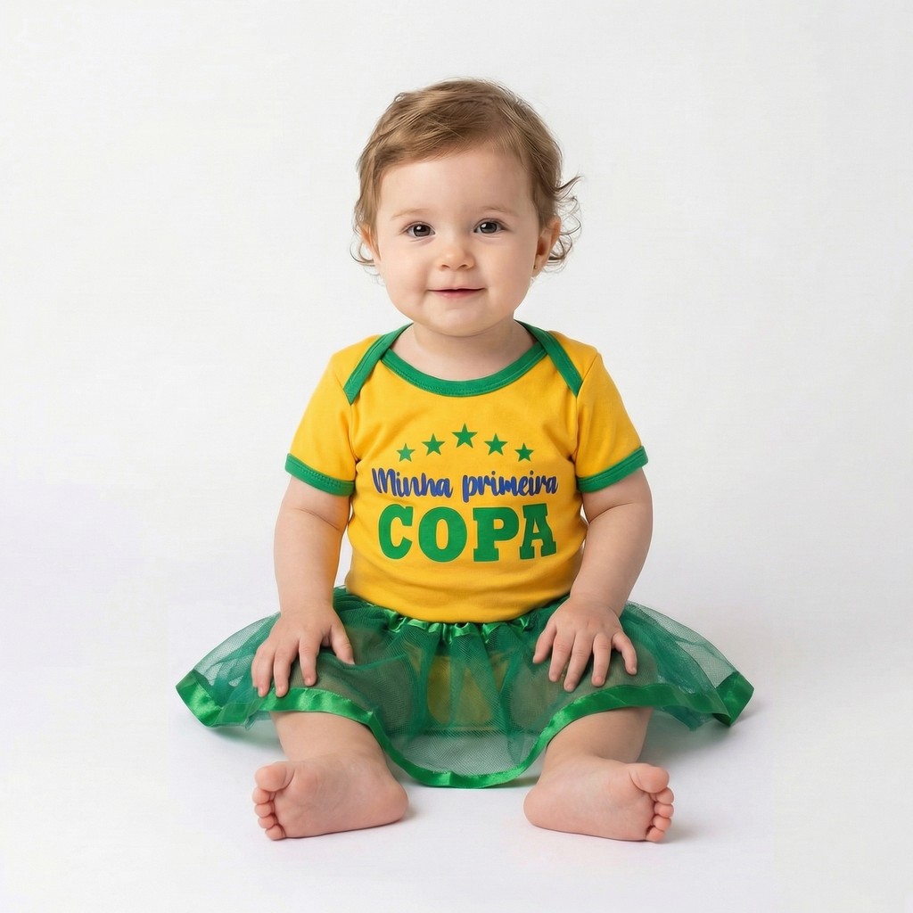 Body Bebe Infantil Estilo Torcedor Seleção Brasileira Verde Amarelo Confortável Promoção