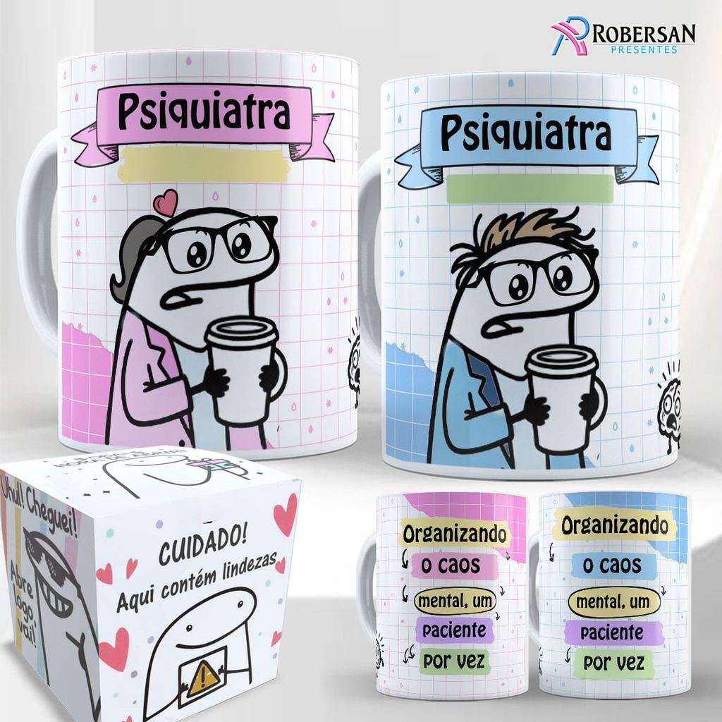 Caneca Psiquiatra Flork Porcelana Presente Masculino Feminino Engraçado Psiquiatria Meme Profissão