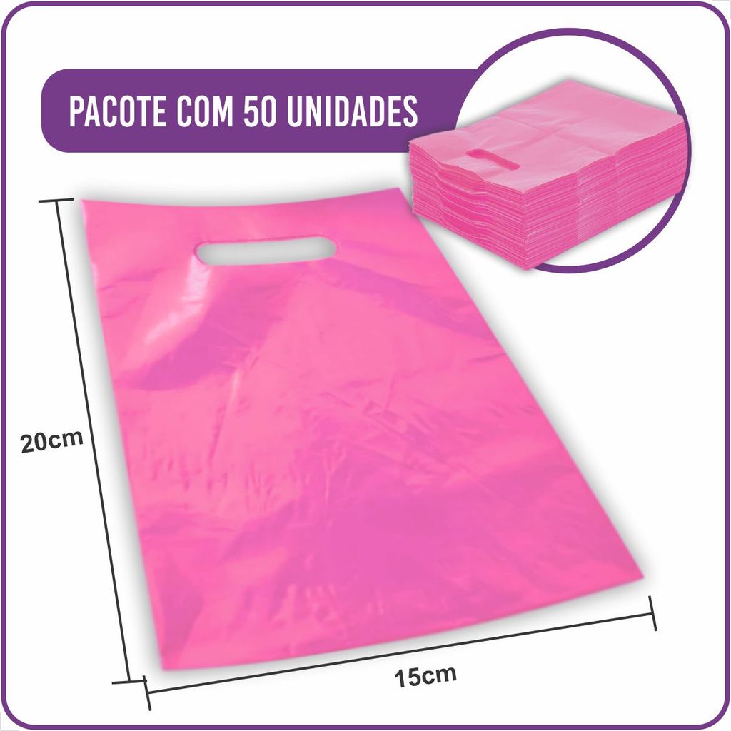 Sacola Plástica Boca de Palhaço Lisa Rosa Promo 15x20cm - (50 Unidades)