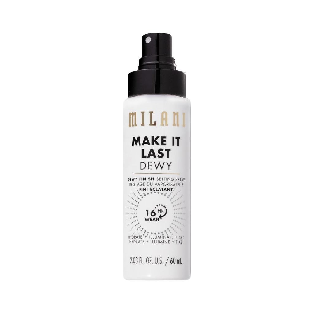 Spray Fixador + Primer Milani, Make It Last Dewy - Fórmula Hidratante com Acabamento Luminoso para Brilho em Movimento,